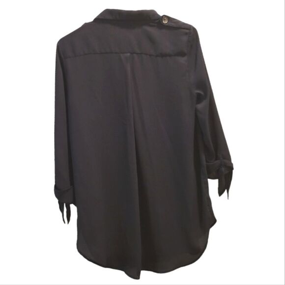 Mint Velvet 3/4 Sleeve Sheer Navy Button Blouse size 10 - Picture 2 of 9